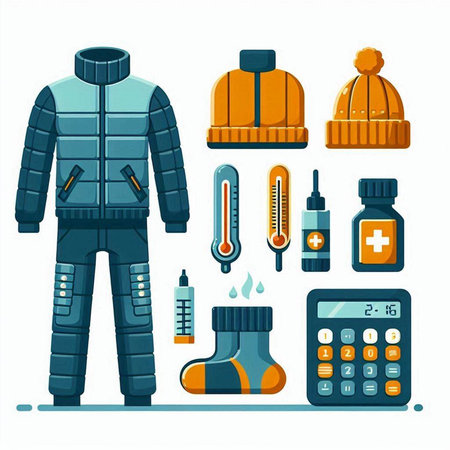 Winter clothes. Set of winter clothes. Vector illustration in flat style.のイラスト素材