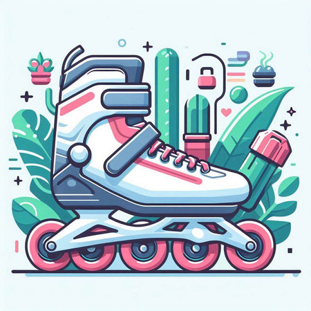 Roller skates. Vector illustration in a flat linear style.のイラスト素材