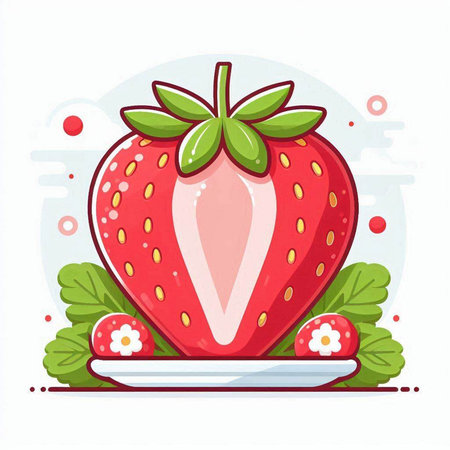 Strawberry vector illustration, isolated on white background, flat style.のイラスト素材