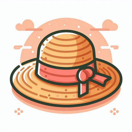 Straw hat with ribbon. Vector illustration in flat cartoon style.のイラスト素材