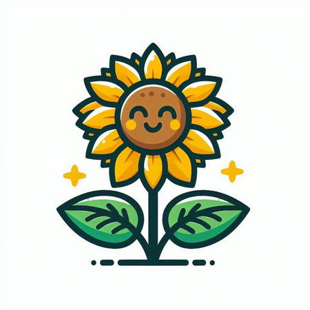 Cute sunflower icon. Vector illustration. Isolated on white background.のイラスト素材