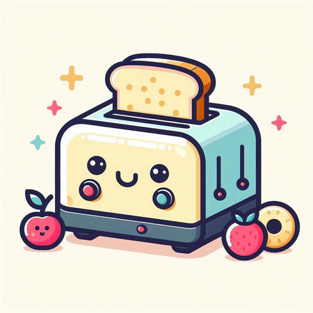 Cute toaster with fruits. Vector illustration in cartoon style.のイラスト素材