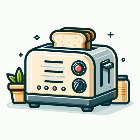 Toaster with bread and milk. Vector illustration in cartoon style.のイラスト素材