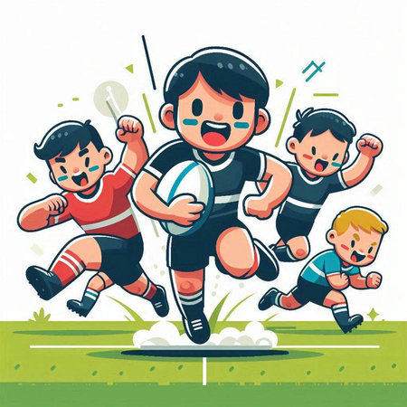 Rugby player in action. Vector illustration in cartoon style.のイラスト素材