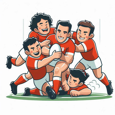 Rugby players, cartoon vector illustration isolated on white background.のイラスト素材