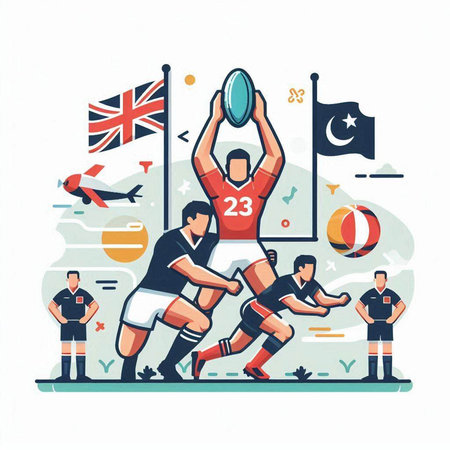 British rugby team. Vector illustration in flat style on white background.のイラスト素材