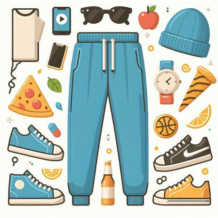 Vector set of clothes, accessories and fashion items in flat style.のイラスト素材