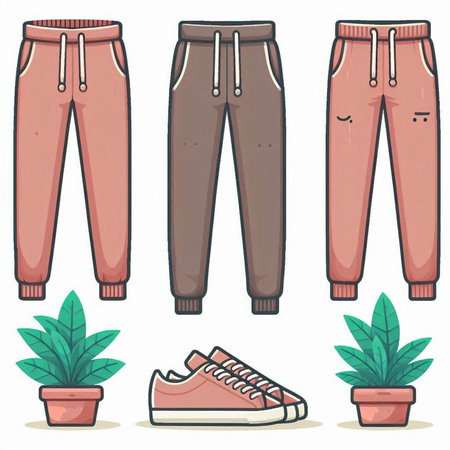 Vector illustration of a set of pants and sneakers in cartoon style.のイラスト素材