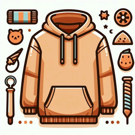 Vector illustration of a hooded jacket with various accessories for children.のイラスト素材