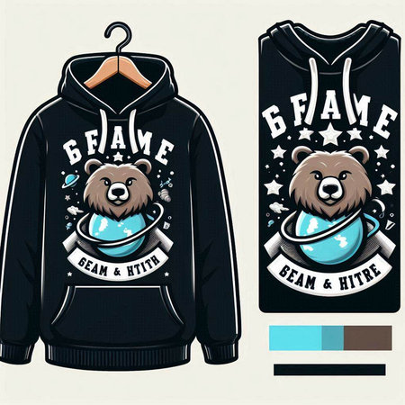 Vintage label with t-shirt, hoodie and bear.のイラスト素材