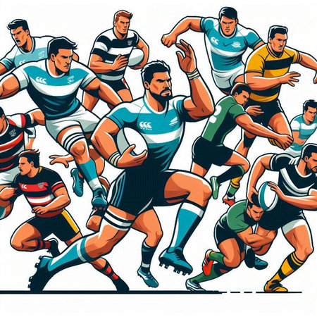 Rugby players action cartoon sport graphic design, vector illustration.のイラスト素材