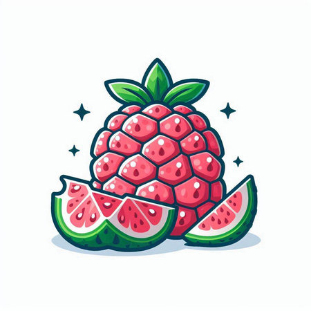 Fruit vector illustration. Fresh raspberry, watermelon and fig.のイラスト素材