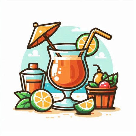 Cocktail with lemon and lime. Vector illustration in cartoon style.のイラスト素材