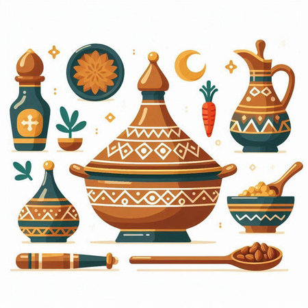 Vector set of earthenware and utensils for cooking.のイラスト素材