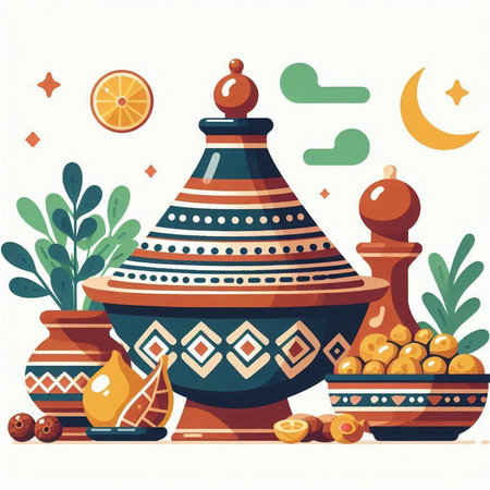 Vector illustration of pottery. Pottery in ethnic style. Pottery for cooking.のイラスト素材