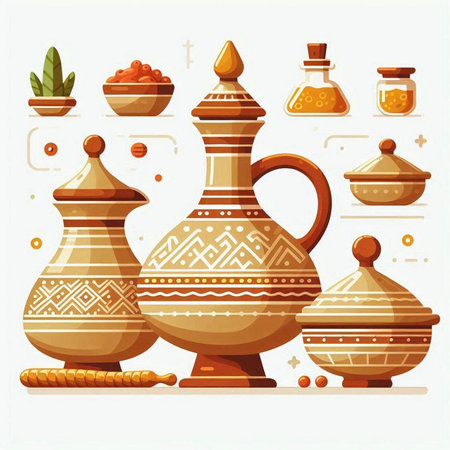 Pottery set. Vector illustration in flat cartoon style. Pottery concept.のイラスト素材