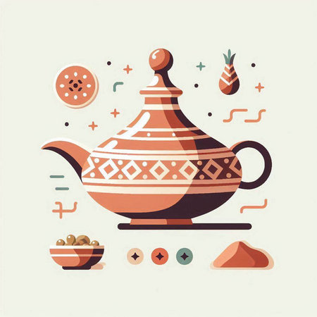 Vector illustration of oriental teapot in flat design style.のイラスト素材