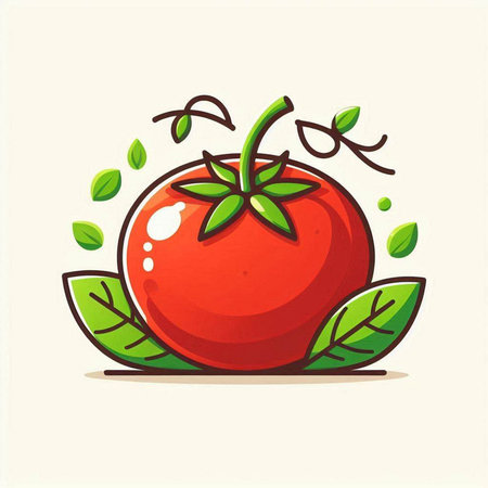 Fresh tomato with leaves. Vector illustration of a tomato with leaves.のイラスト素材