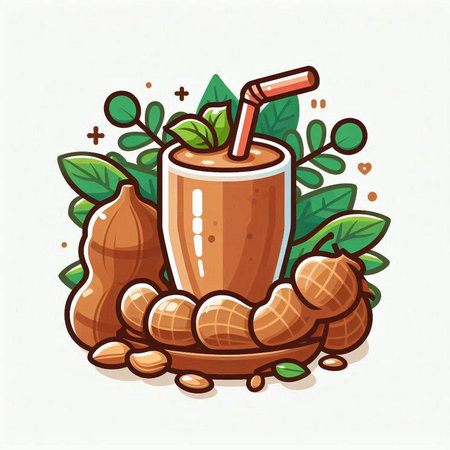Illustration of a cup of tamarind smoothie with mint leaves.のイラスト素材