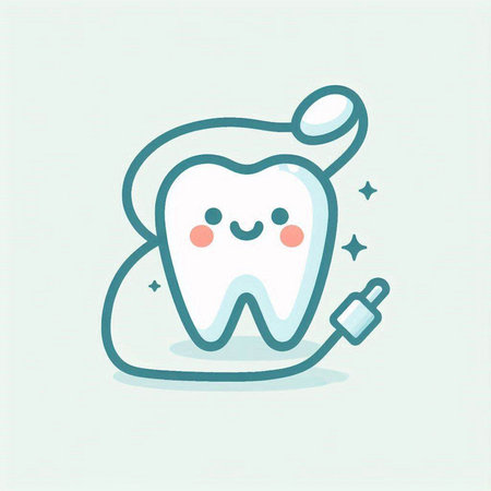 Cute tooth character with dental drill and toothpaste. Vector illustration.のイラスト素材