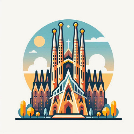 Church of the Sacred Heart of Jesus. Vector illustration in flat styleのイラスト素材