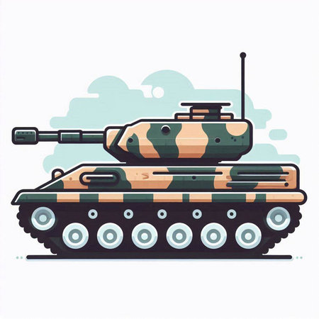 Military tank on a white background. Vector illustration in flat style.のイラスト素材