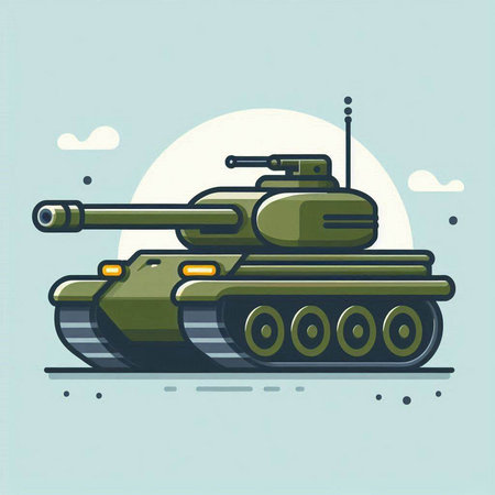 Cartoon tank. Vector illustration in flat linear style. Military equipment.のイラスト素材