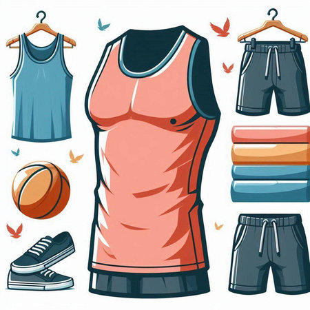 Set of sport clothing and accessories. Vector illustration in cartoon style.のイラスト素材