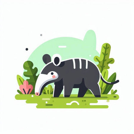 Cute cartoon anteater in the jungle. Vector illustration in flat style.のイラスト素材