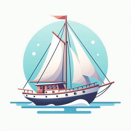 Sailing ship in the sea. Vector illustration in flat style.のイラスト素材