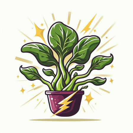 Vector illustration of a green plant in a pot with lightning and starsのイラスト素材