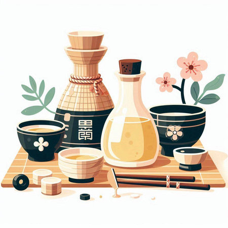 Japanese tea ceremony. Set of japanese tea ceremony objects. Vector illustration.のイラスト素材