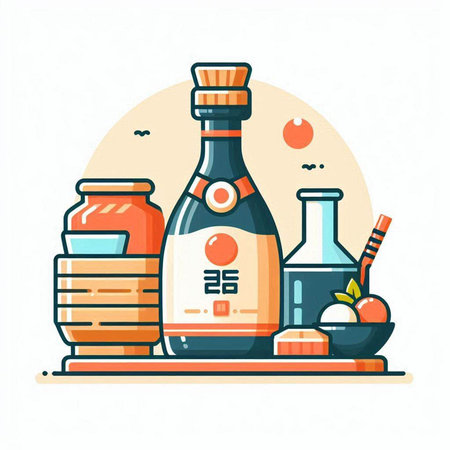 Soy sauce flat vector illustration. Japanese food. Sushi and rolls.のイラスト素材