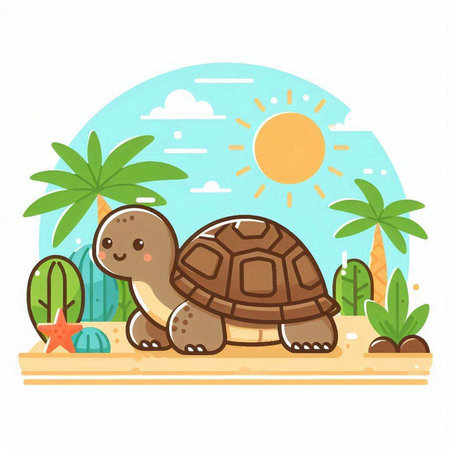 Turtle in the desert. Vector illustration in flat cartoon style.のイラスト素材