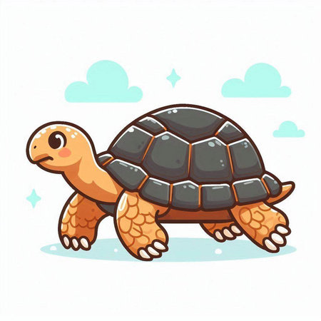 Cute cartoon turtle. Vector illustration isolated on a white background.のイラスト素材