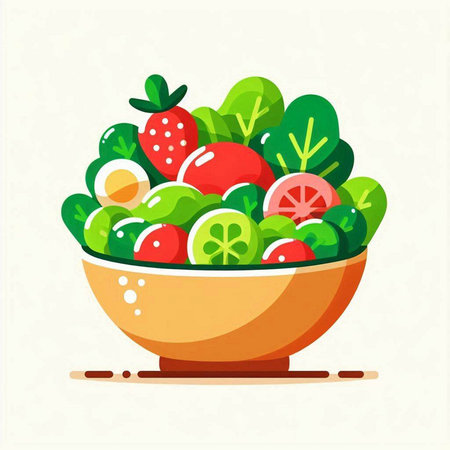 Vegetable salad in a bowl. Vector illustration in flat styleのイラスト素材