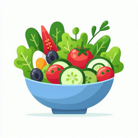 Vegetable salad in a bowl. Vector illustration in flat styleのイラスト素材