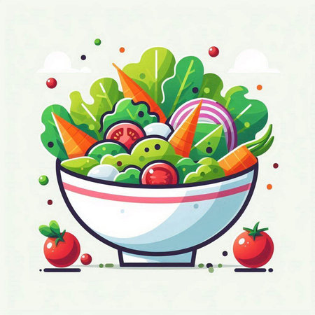 Fresh vegetable salad in a bowl. Healthy food. Vector illustration.のイラスト素材