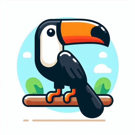 Toucan bird on a wooden log. Vector illustration in cartoon style.のイラスト素材