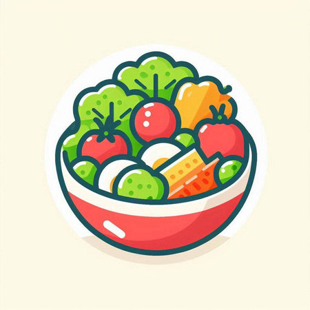 Vegetable bowl icon. Healthy food vector illustration in flat styleのイラスト素材