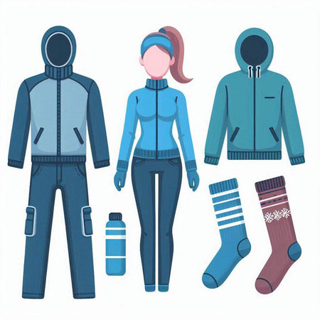 Set of winter clothes. Vector illustration in a flat style on a white background.のイラスト素材