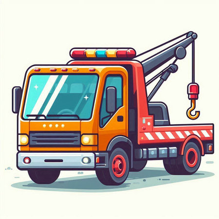Vector illustration of a firetruck with a crane on a white background.のイラスト素材