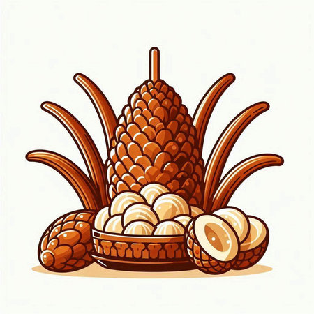 Illustration of the tropical fruits in a basket on a white backgroundのイラスト素材