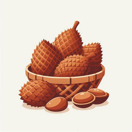 Nuts in a wicker basket on a white background. Vector illustration.のイラスト素材