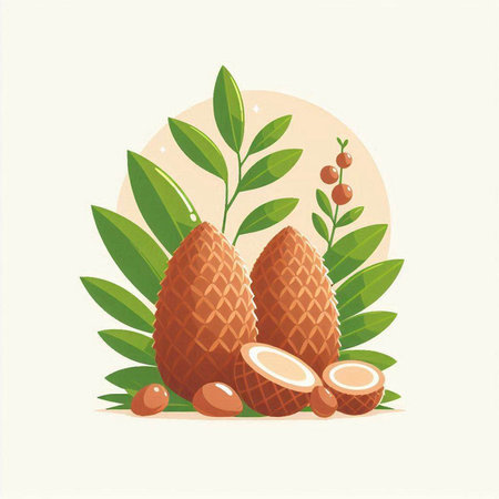 Illustration of tropical fruits on a light background. Vector illustration.のイラスト素材