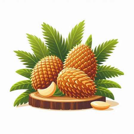 Tropical fruit vector illustration isolated on white background. Pineapples with green leaves.のイラスト素材