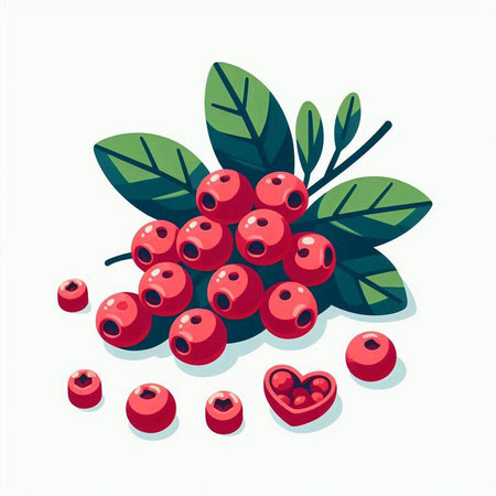Red berries with green leaves isolated on white background. Vector illustration.のイラスト素材