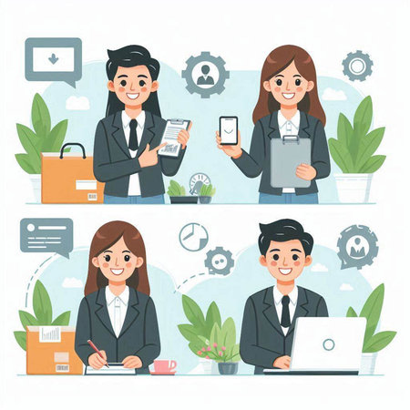 Business people characters in flat design. Businessman, businesswoman, businessman, office worker. Vector illustrationのイラスト素材