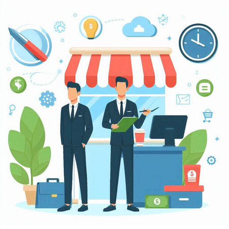 Businessman in a store. Vector illustration in a flat style.のイラスト素材