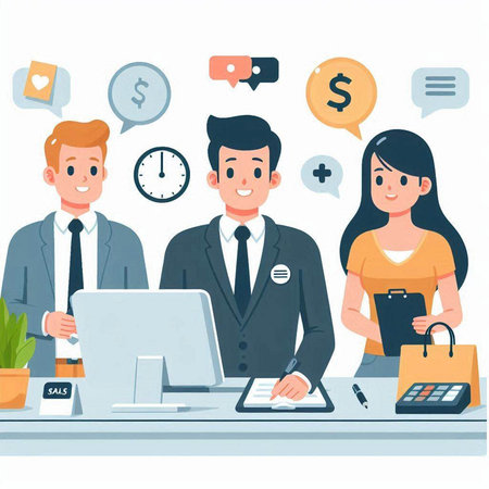 Group of business people working at the office. Vector illustration in flat styleのイラスト素材